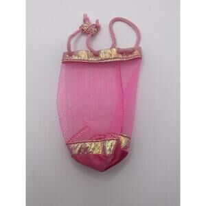 Vintage Barbie Pink Mesh Bag w/ Gold Trim Drawstring Doll Accessory BC5